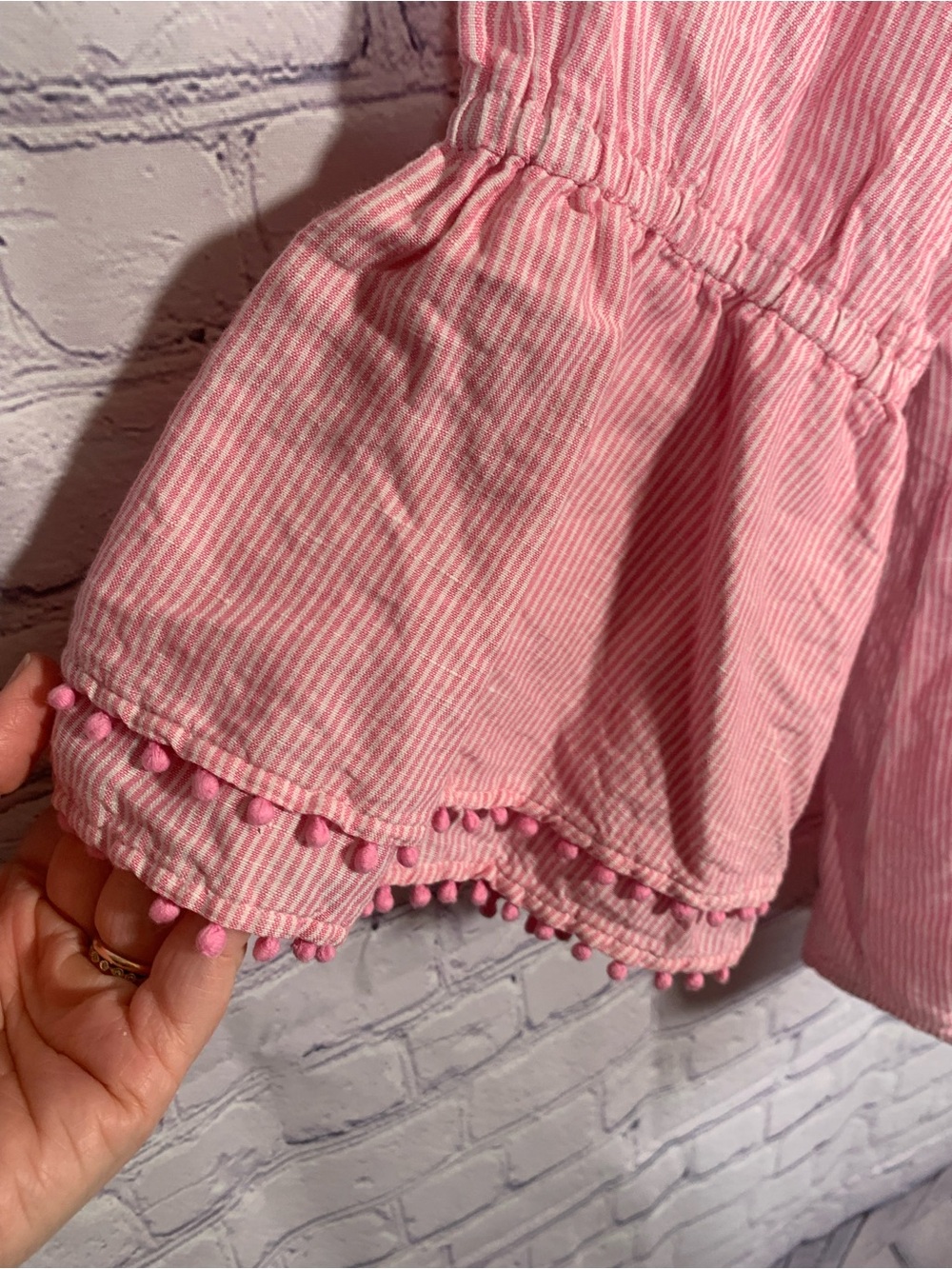 Talbots Womens Linen Blend Off the Shoulder Striped Top Pink Sz XL Preppy Casual - Picture 2 of 6